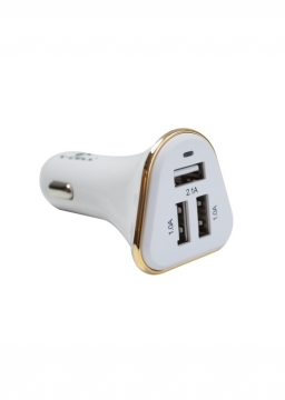 Carregador Veicular 12 V E 24 V 4,1 A Branco Com Dourado Com 3 Entradas Usb Para Smartphone Modelo Xc - V6 Usb Flex