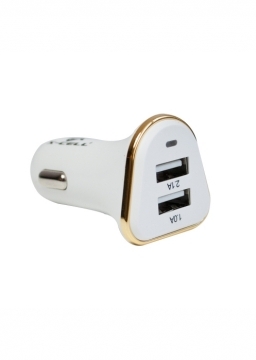 Carregador Veicular 12 V - 24 V 3,1 A Branco C/ Prata 2 Entradas Usb Smartphone Xc-V 7 Usb Flex